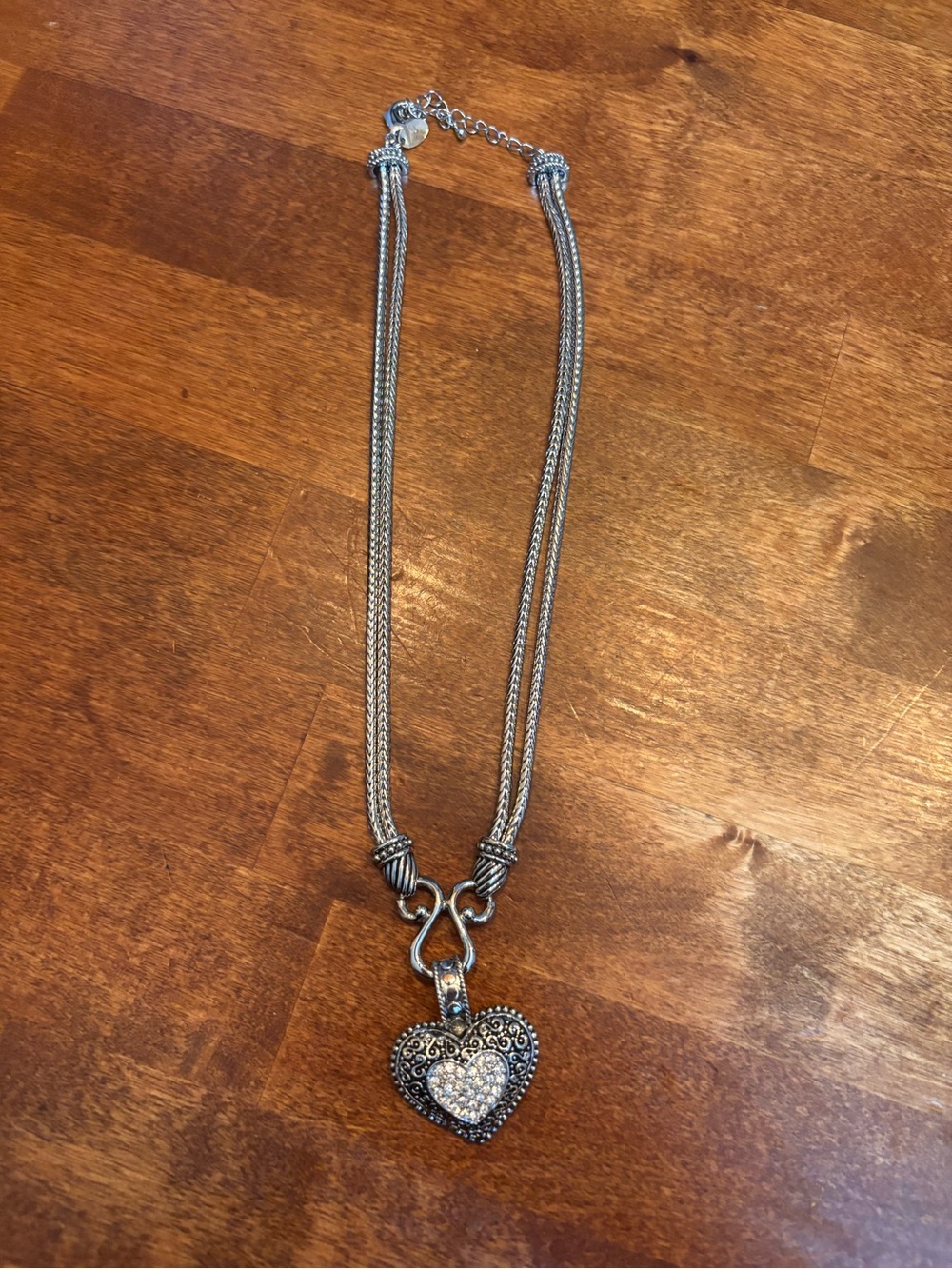 Lia Sophia Silver-Tone Heart Pendant Necklace with Crystal Center